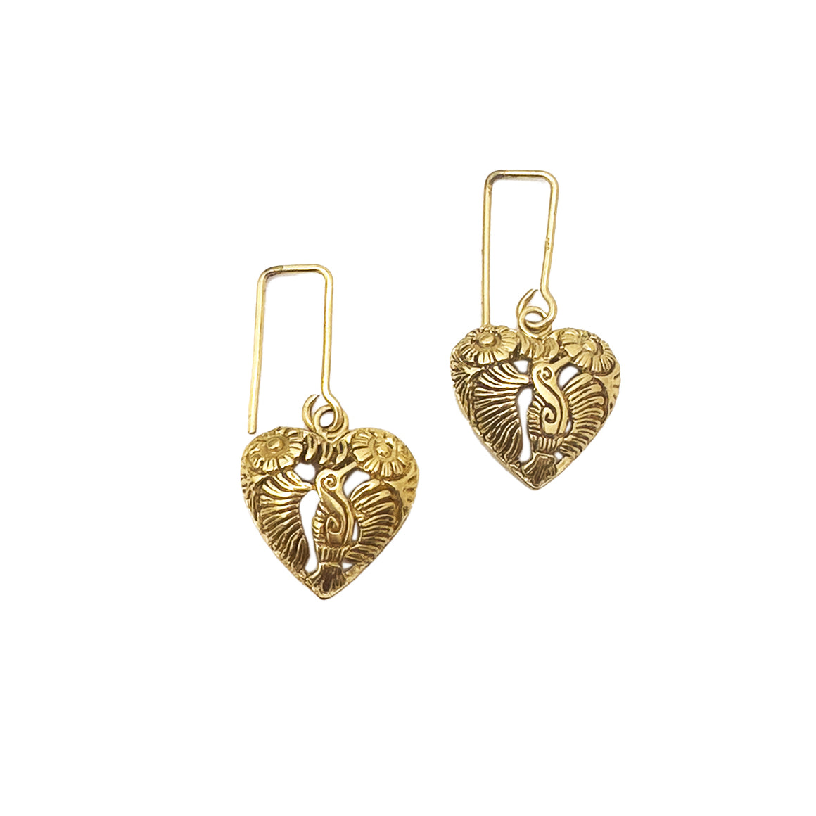 Aretes Corazon Colibri Plata Dorada